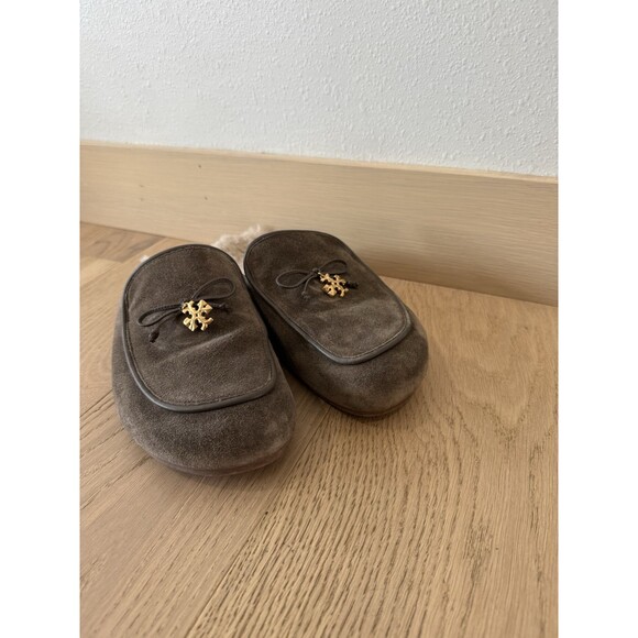 Tory Burch 10 Women’s Slip On Shoes Leather Suede Charm Mule Brown Shearling - Picture 4 of 6